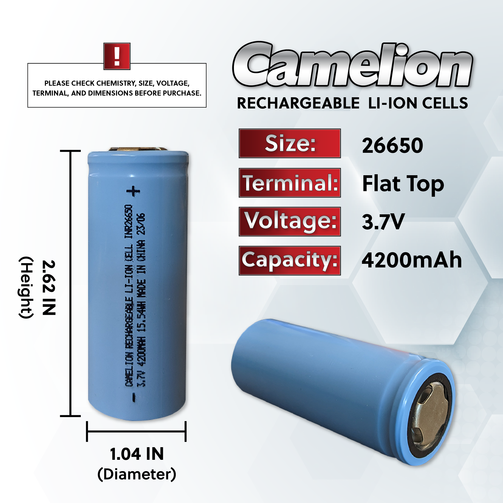 Camelion 26650 Battery 4200mAh- Rechargeable