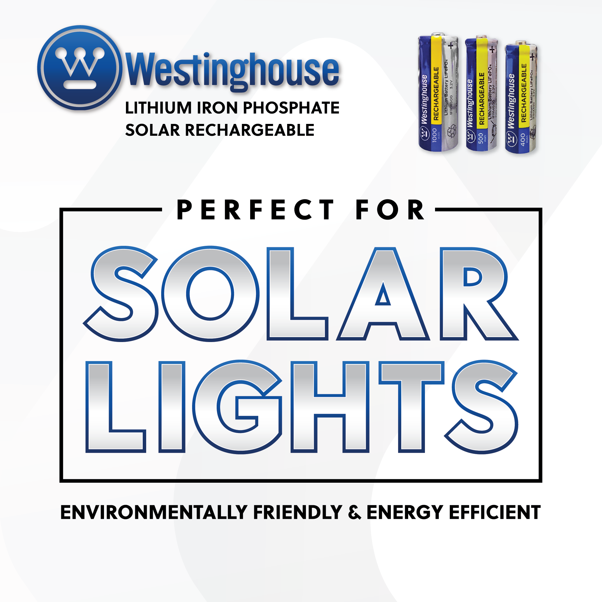 Westinghouse Lithium Iron Phosphate IFR14500 3.2v 500mah Solar Rechargeable Cardboard Box of 8