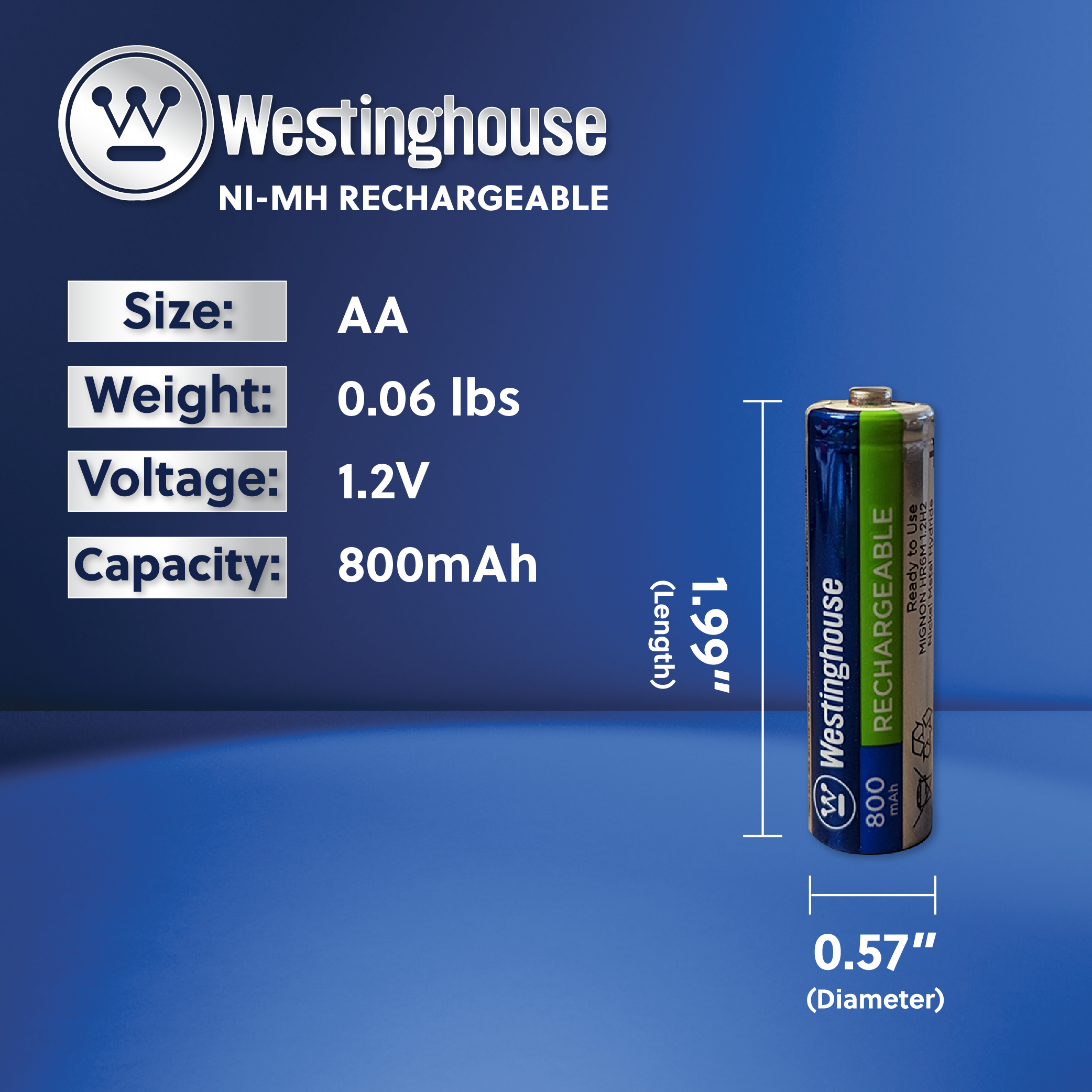 Westinghouse  Rechargeable NiMh AA 800mAh Cardboard Box of 8