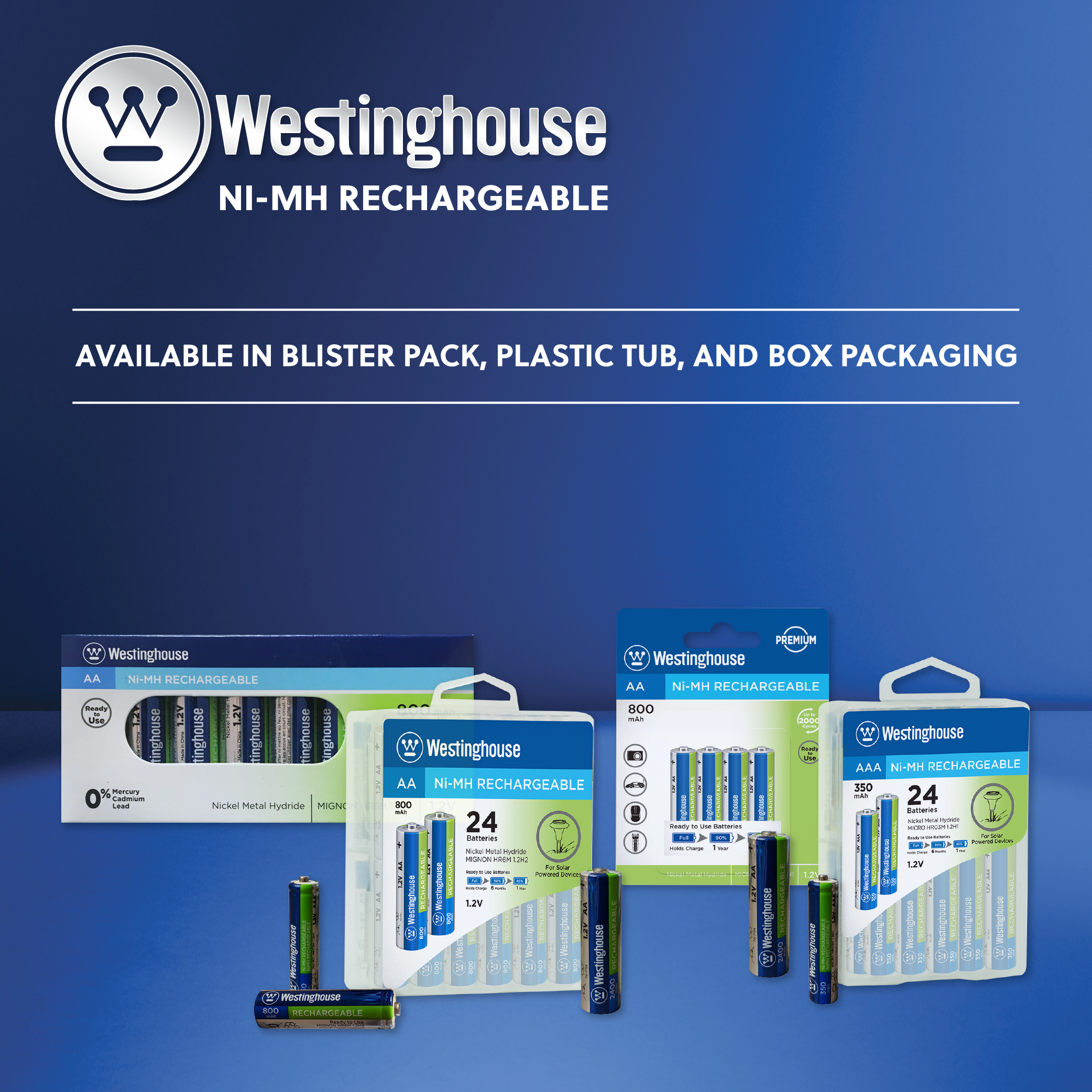 Westinghouse  Rechargeable NiMh AA 800mAh Cardboard Box of 8