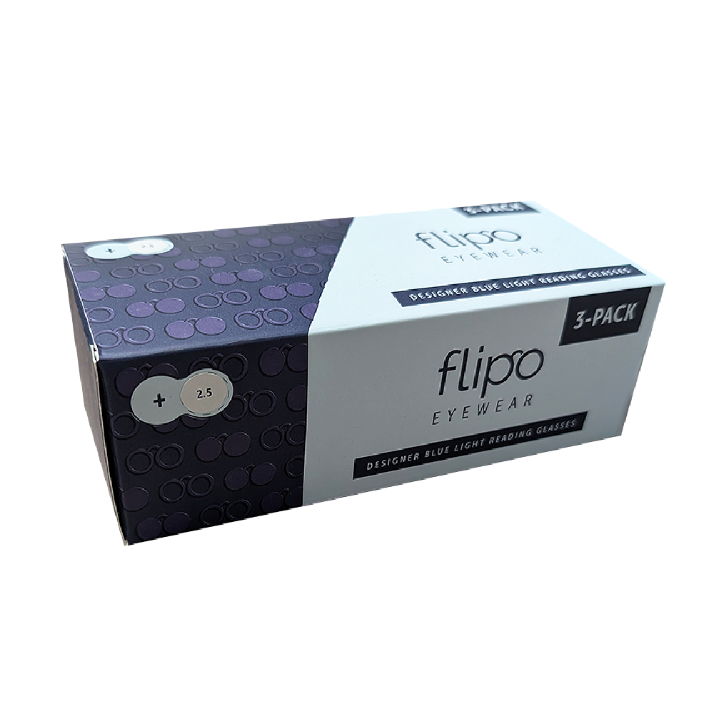 Flipo Eyewear's Blue Light Blocking Reading Glasses - 3 Pack (1 Silver, 1 Black, 1 Blue)