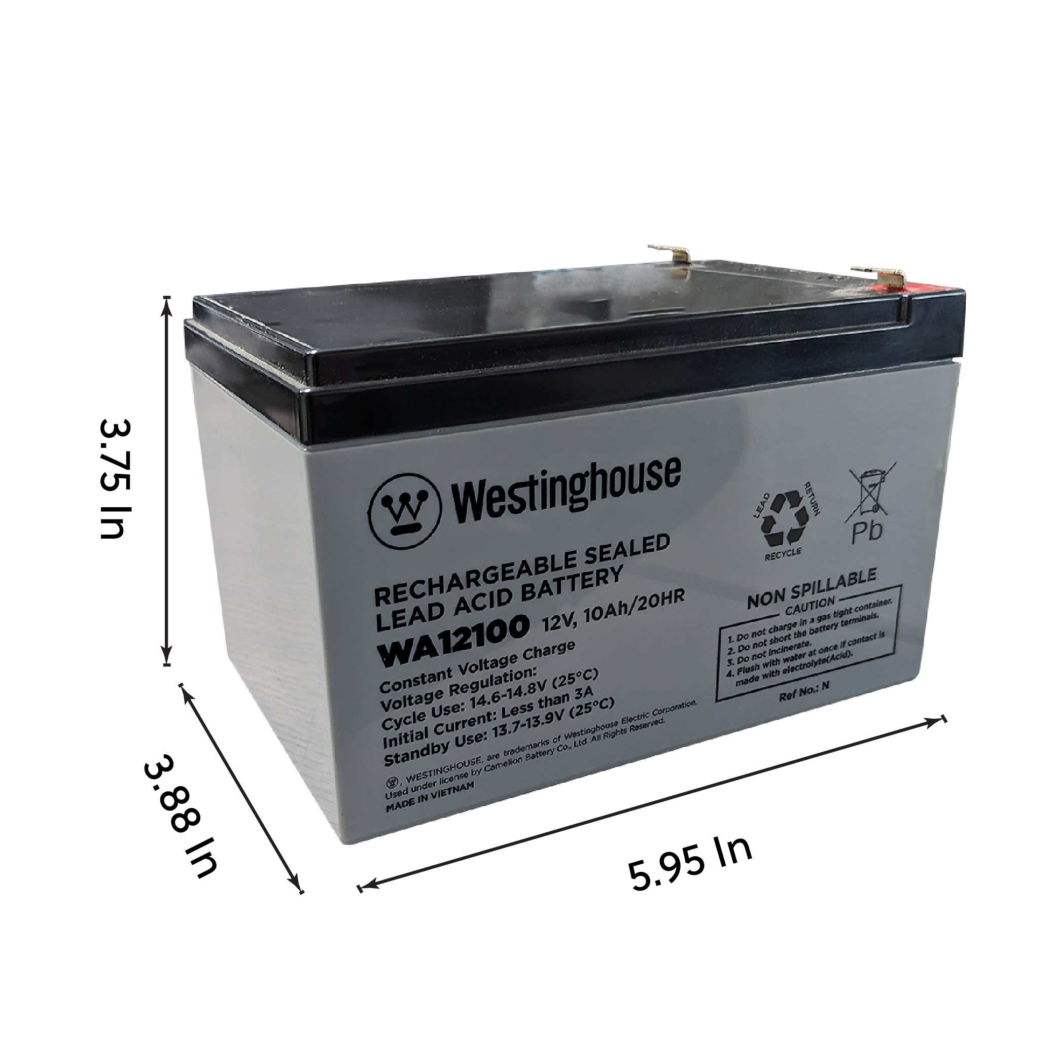 Westinghouse WA12100N-F2, 12V 10Ah F2 Terminal Sealed Lead Acid Rechargeable Battery