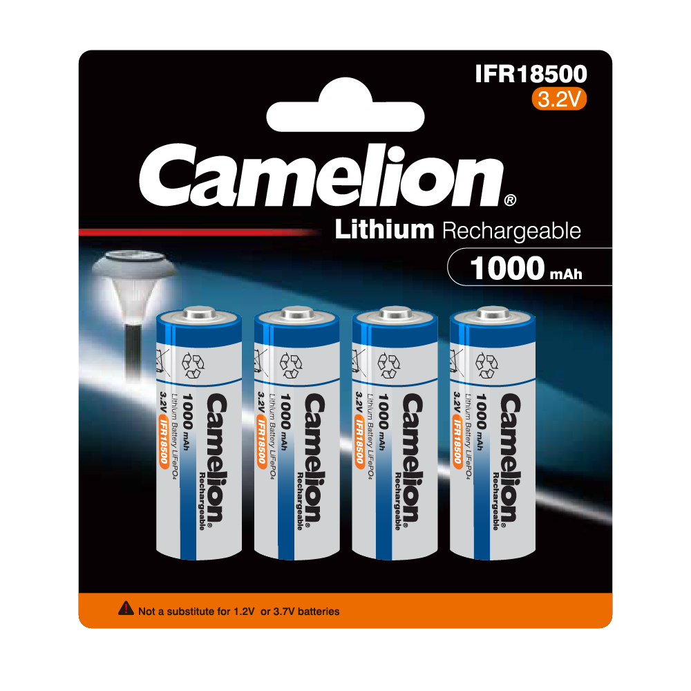 Camelion IFR18500 Lithium Iron Phosphate Rechargeable Battery 1000mAh Blister Pack of 4