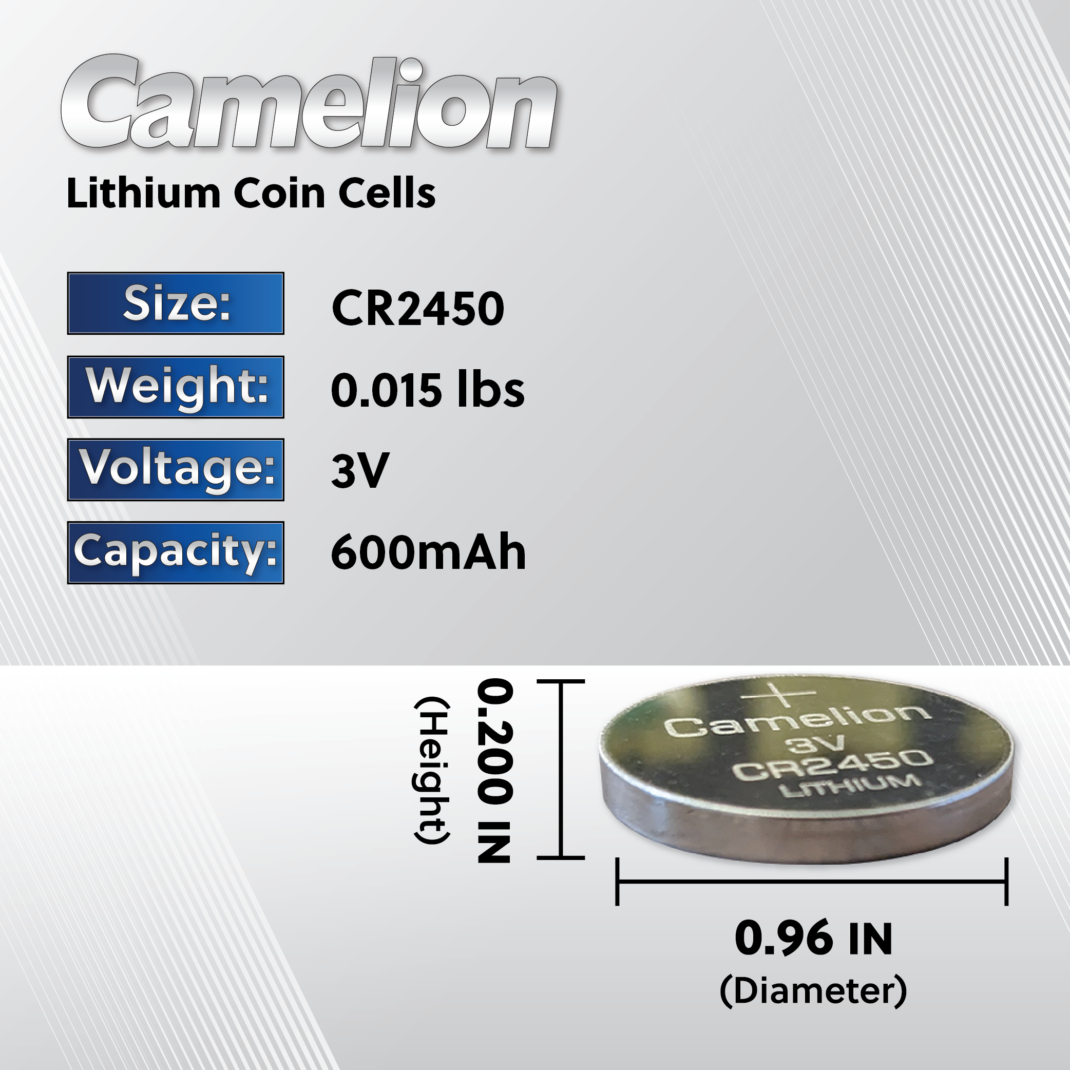 Camelion CR2450 3V Lithium Coin Cell Battery (Three Packaging Options)