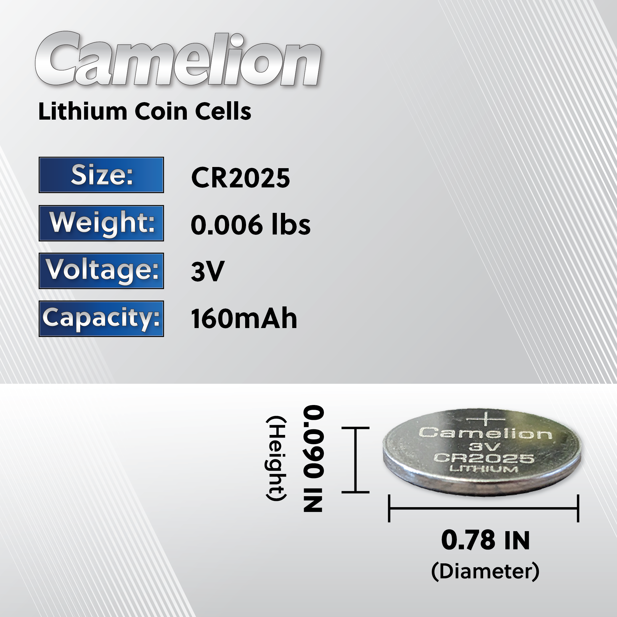 Camelion CR2025 3V Lithium Coin Cell Battery (Three Packaging Options)