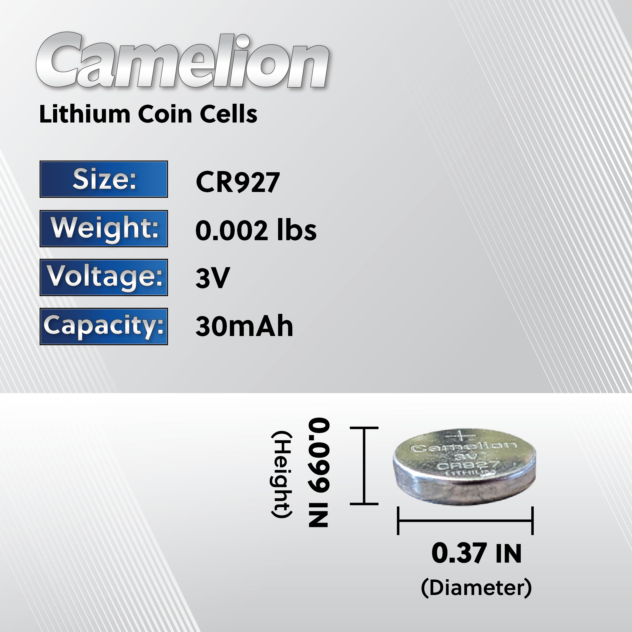 Camelion CR927 3V Lithium Primary Coin Cell Battery - Non Rechargeable
