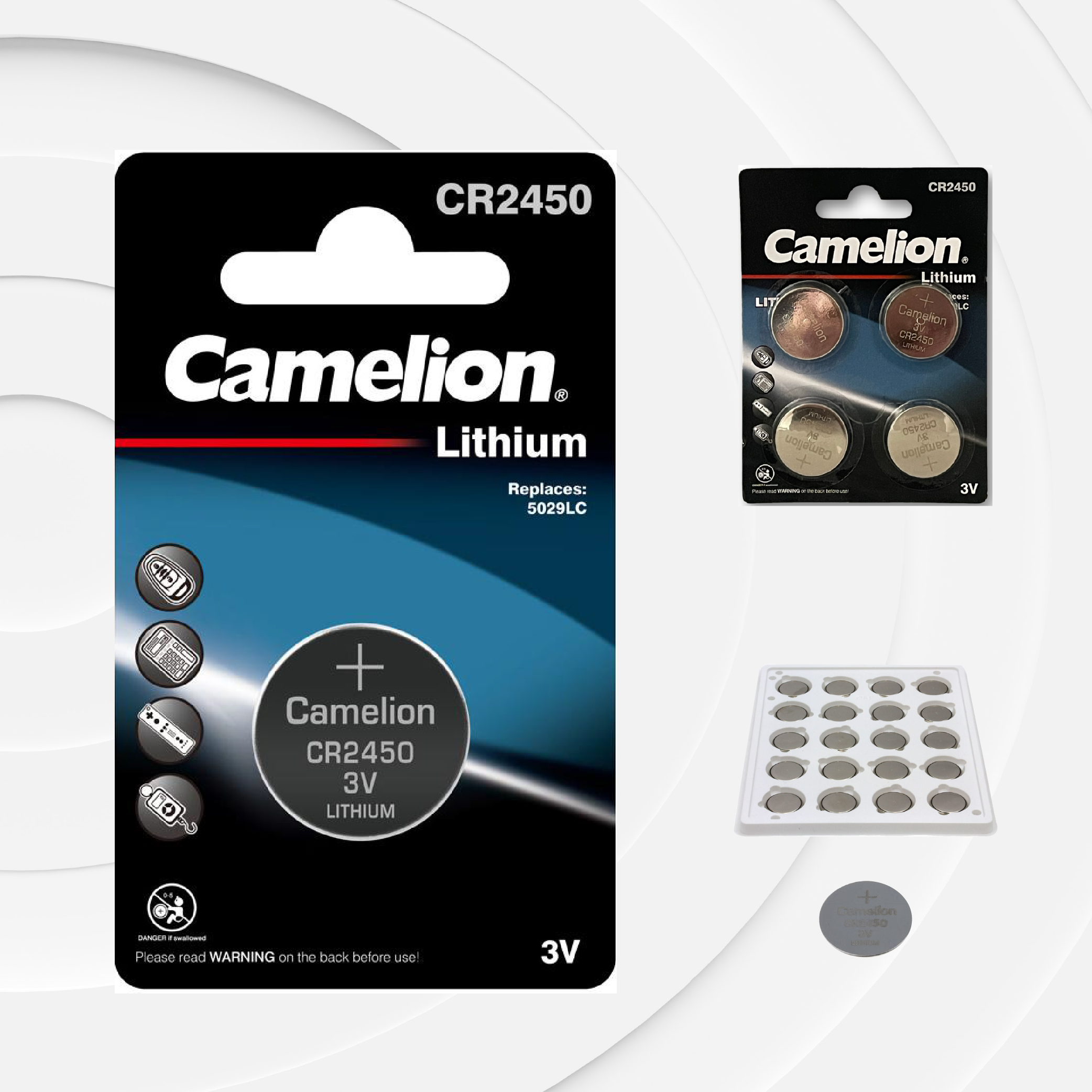 Camelion CR2450 3V Lithium Coin Cell Battery (Three Packaging Options)