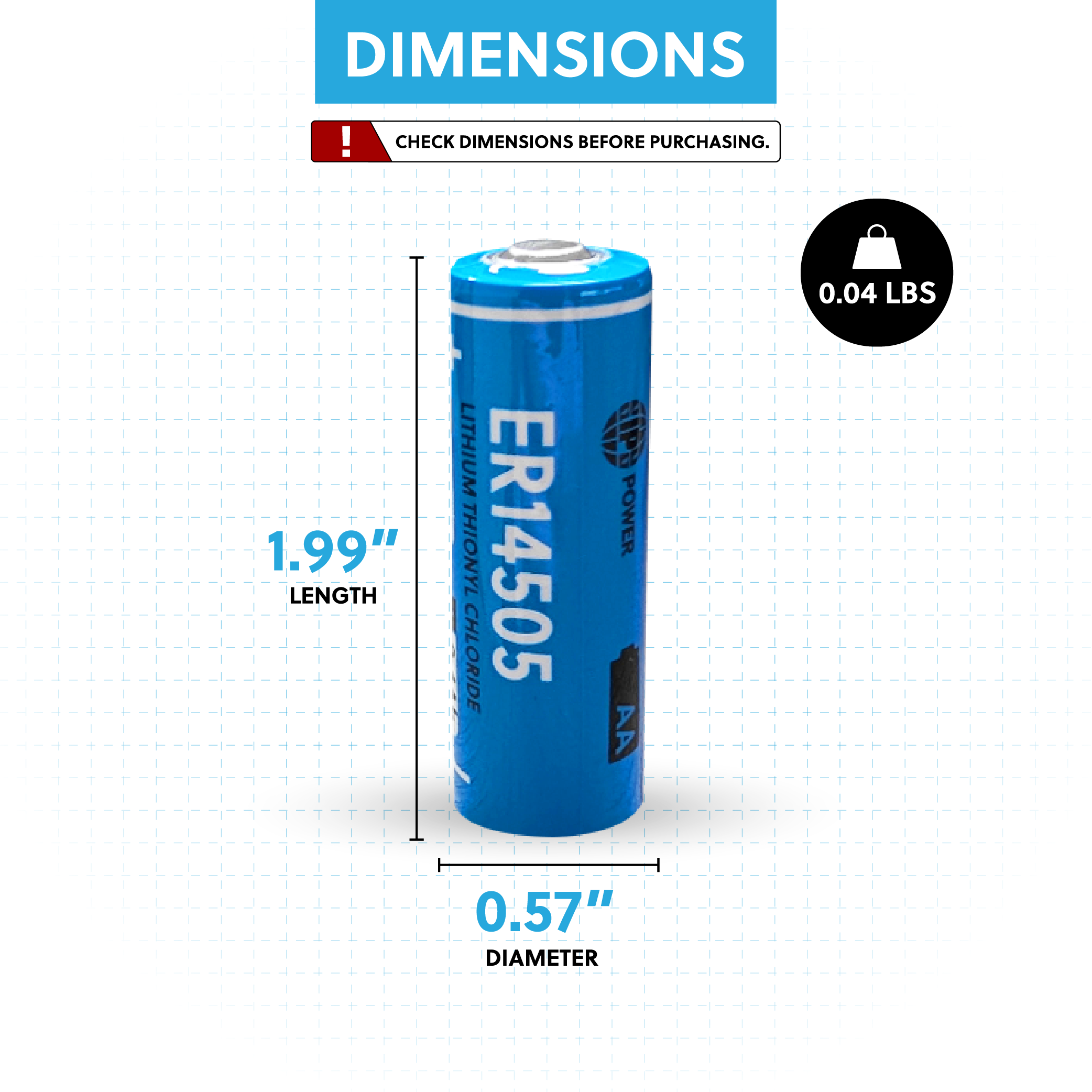 IP Power ER14505 AA Size 3.6V 2.4Ah Lithium Thionyl Chloride Battery for Specialized Devices - Non Rechargeable