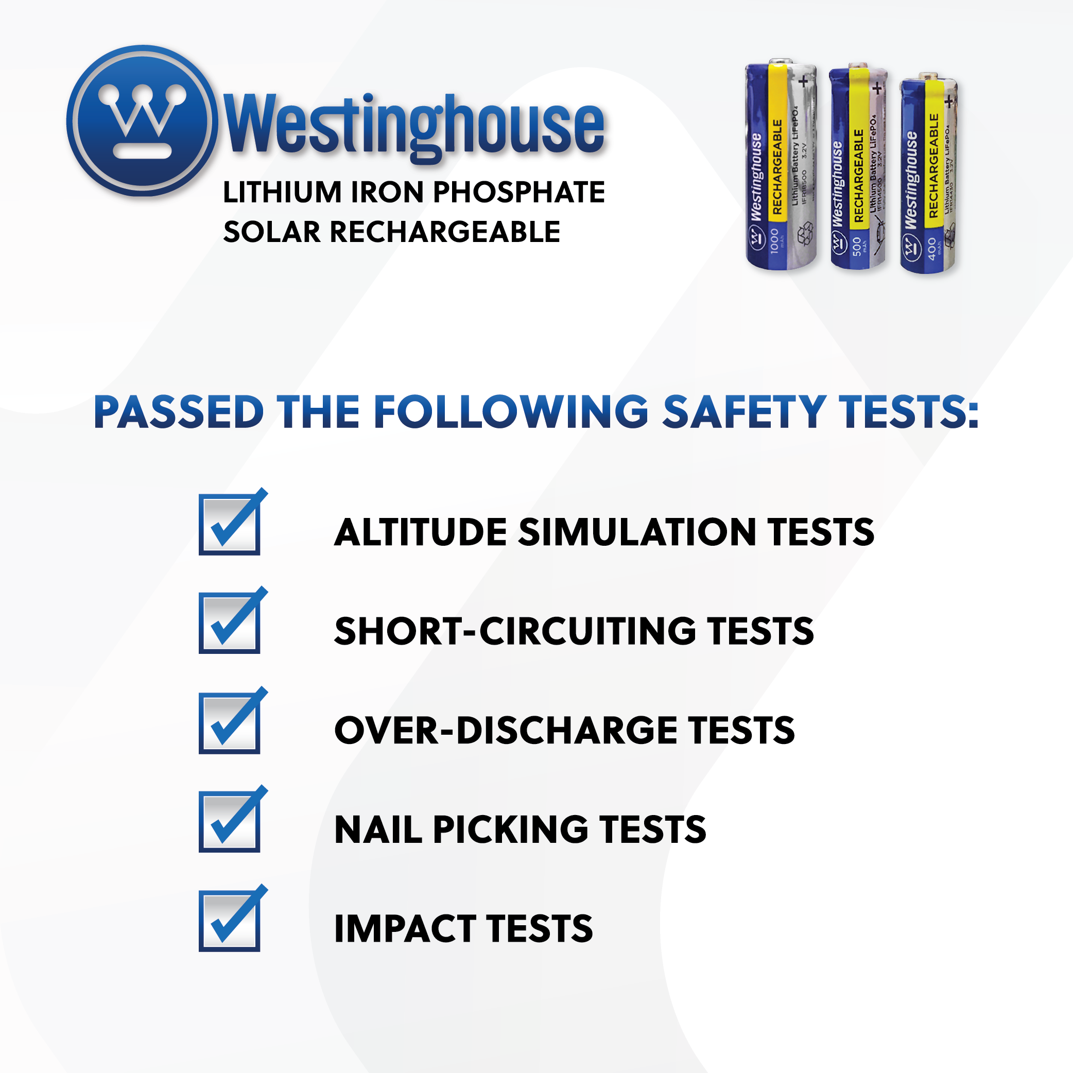 Westinghouse IFR18500 Lithium Iron Phosphate Rechargeable Battery 1000mAh Blister Pack of 4