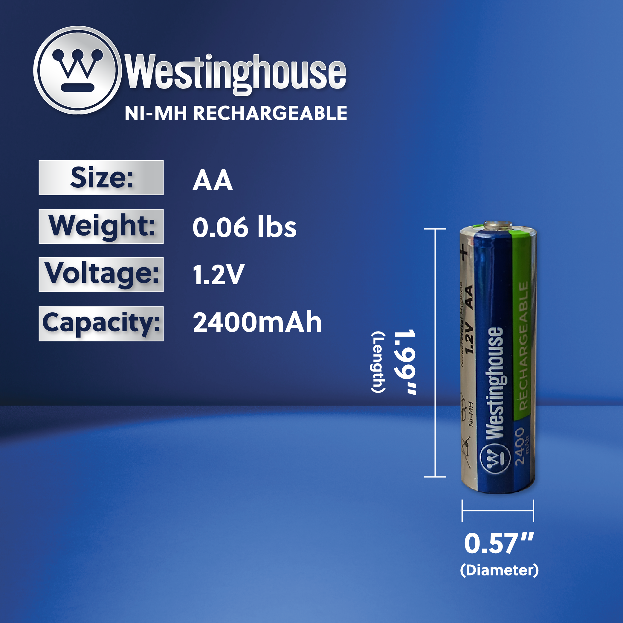 Westinghouse Always Ready AA Ni-Mh 2400mah Rechargeable Battery 4pk