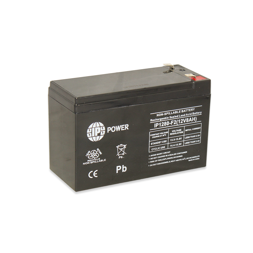 IP POWER  IP1280-F1, 12V 8Ah F1 Terminal, Sealed Lead Acid Rechargeable Battery