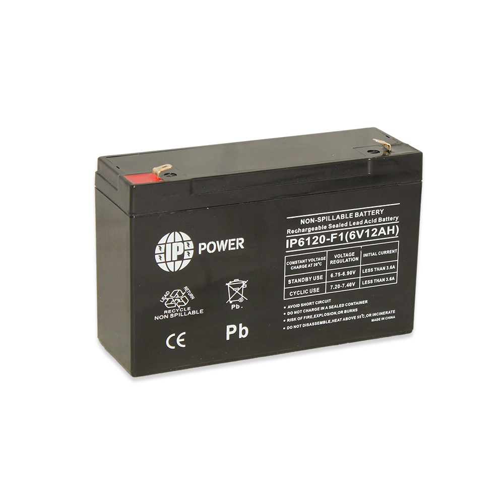 IP POWER  IP6120-F1, 6 Volt 12Amp F1 Terminal, Sealed Lead Acid Rechargeable Battery