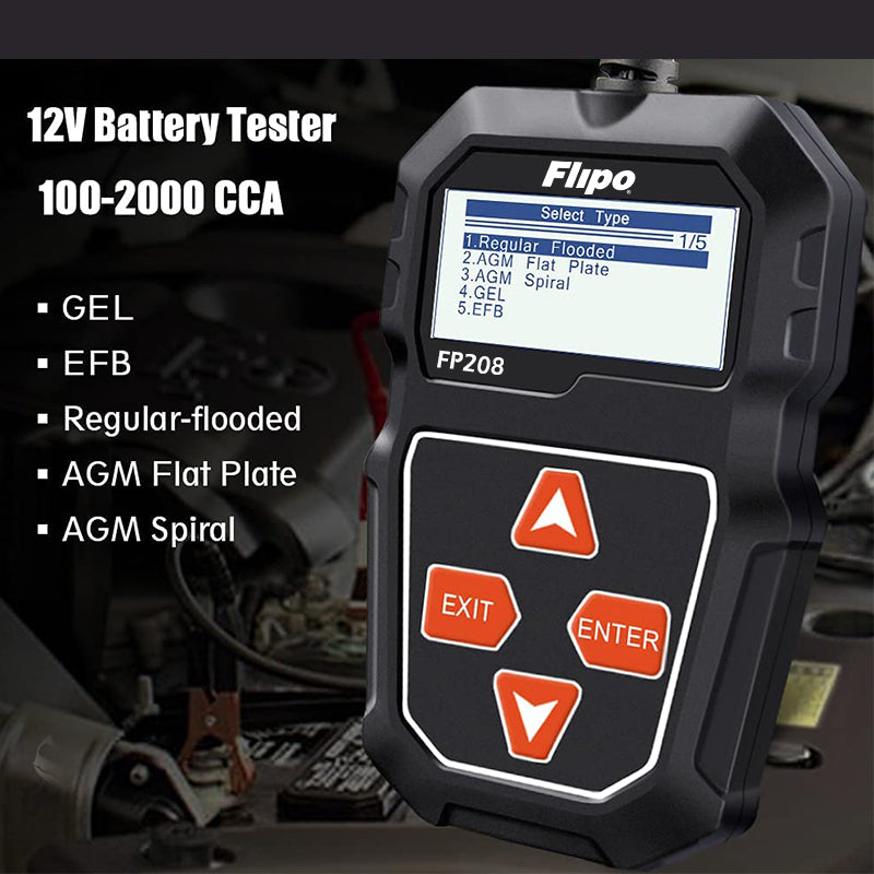 Flipo FP208 Digital Battery Tester, for Automobiles & Motorsport Batteries, 100-2000CCA