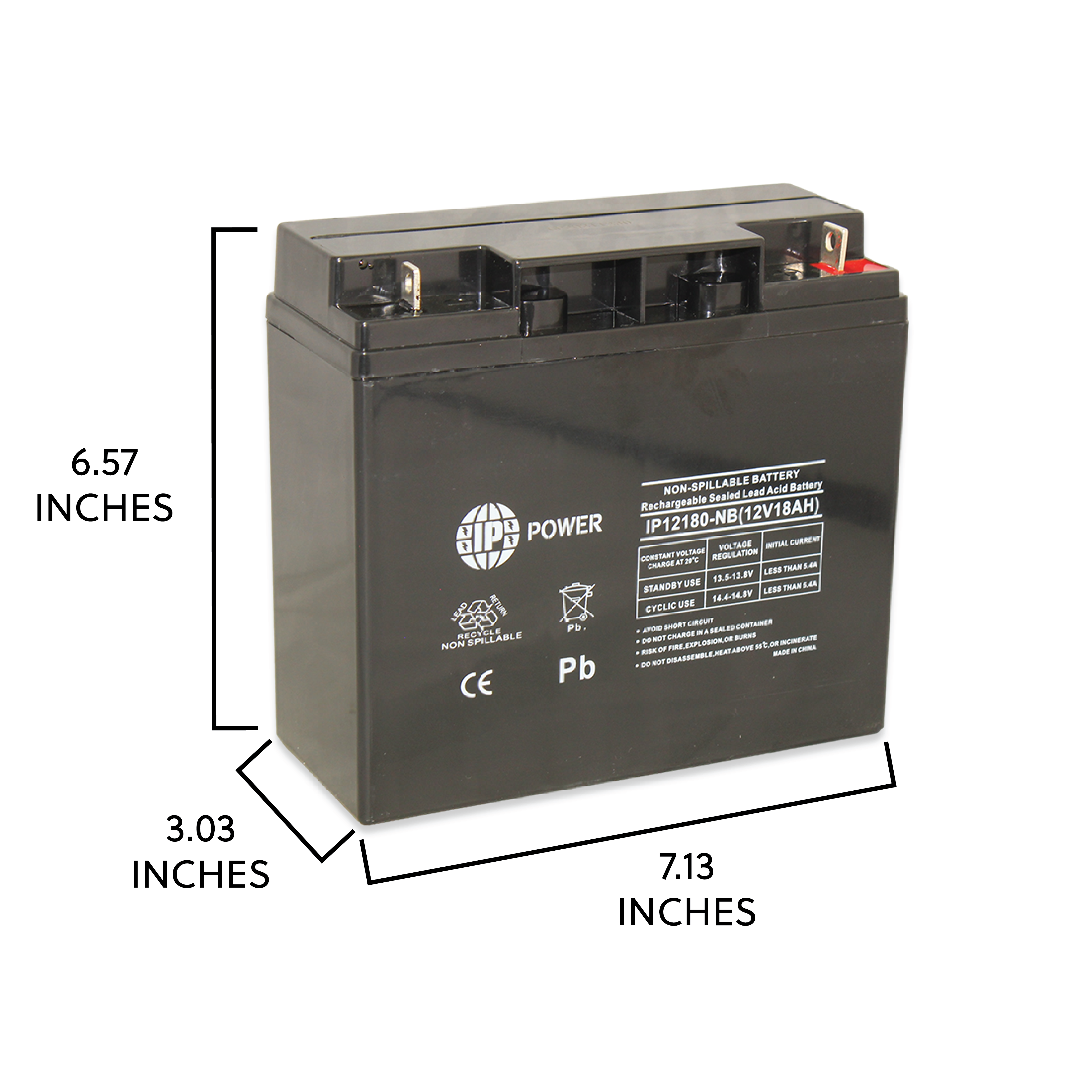 IP POWER IP12180-NB, 12V 18Ah F13 Terminal, Sealed Lead Acid Rechargeable Battery