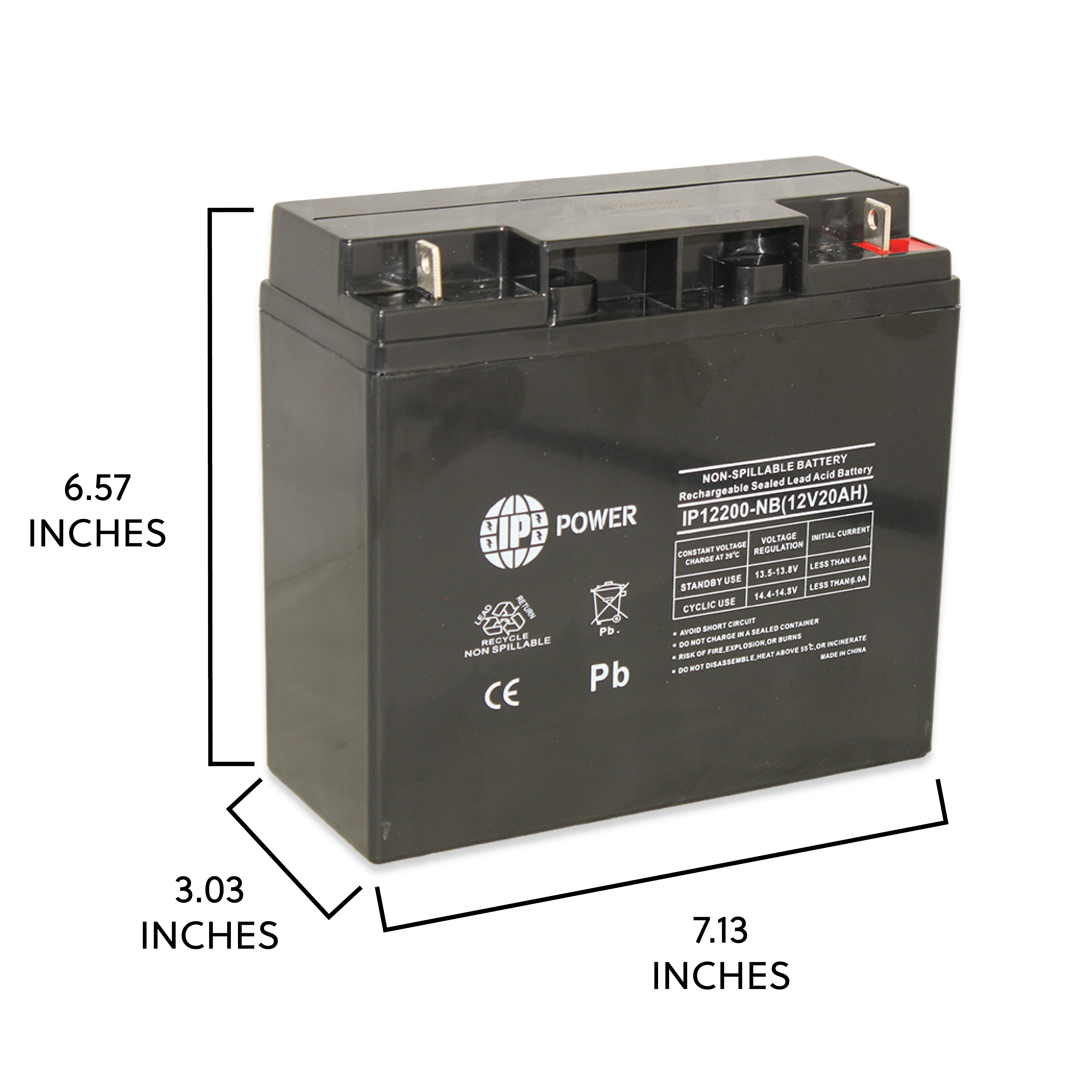 IP POWER IP12200-NB 12V 20Ah, Sealed Lead Acid Rechargeable Battery