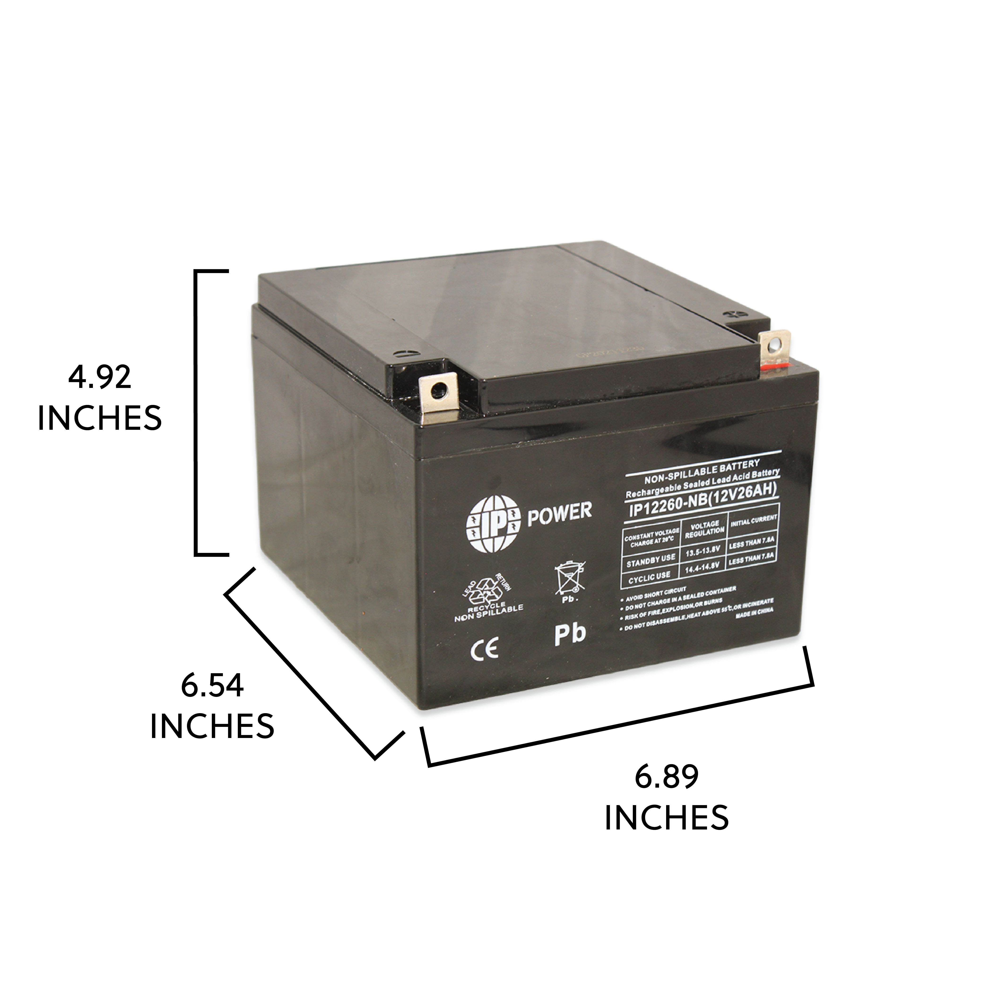 IP POWER  IP12260-NB, 12V 26Ah, Sealed Lead Acid Rechargeable Battery