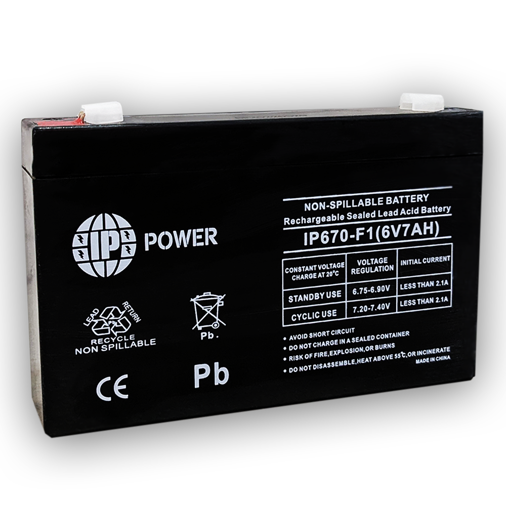 IP POWER IP670-F1, 6V 7Ah F1 Terminal, Sealed Lead Acid Battery