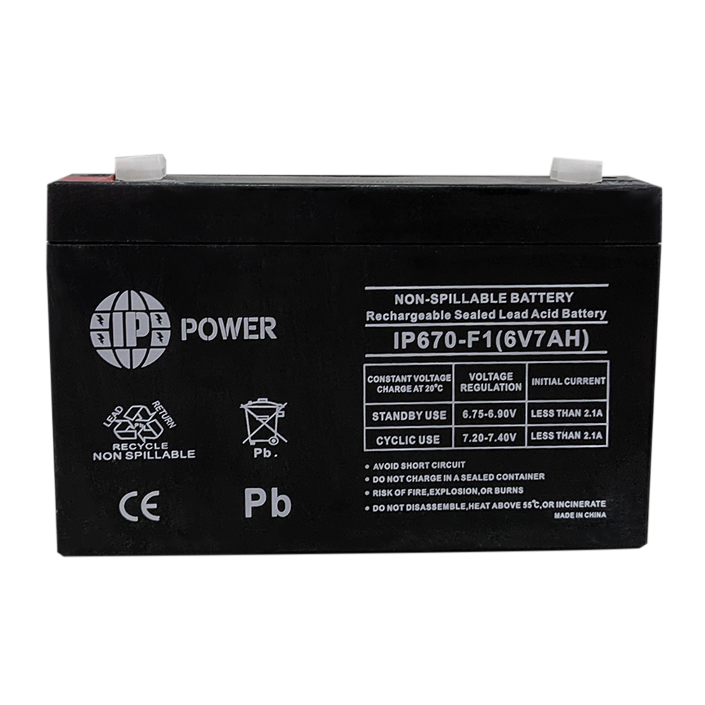 IP POWER 670-F1, 6Volt 7Amp F1 Terminal, Sealed Lead Acid Battery
