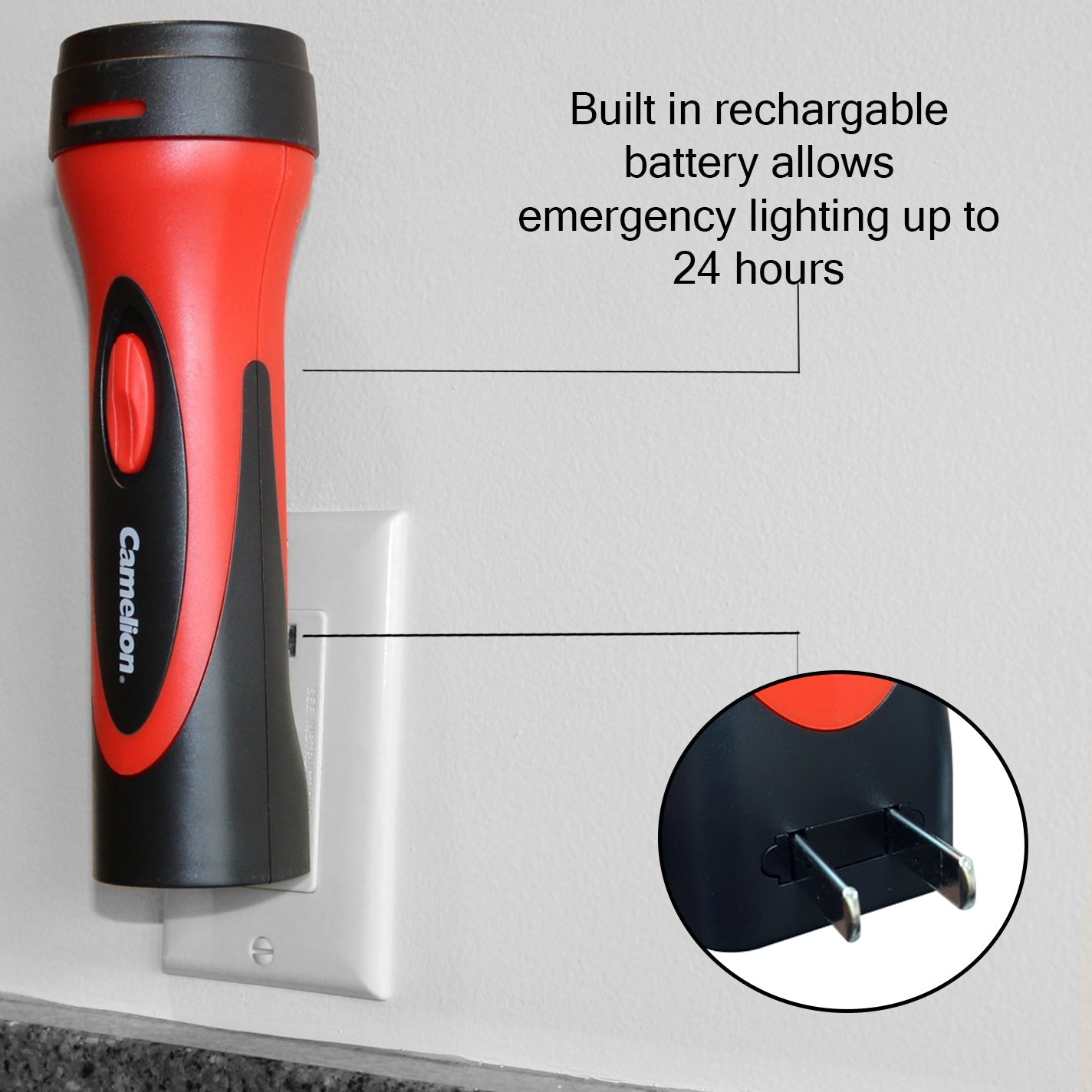 6 LED Rechargeable Plug-In Emergency Ready Flashlight Cardboard Box of 2