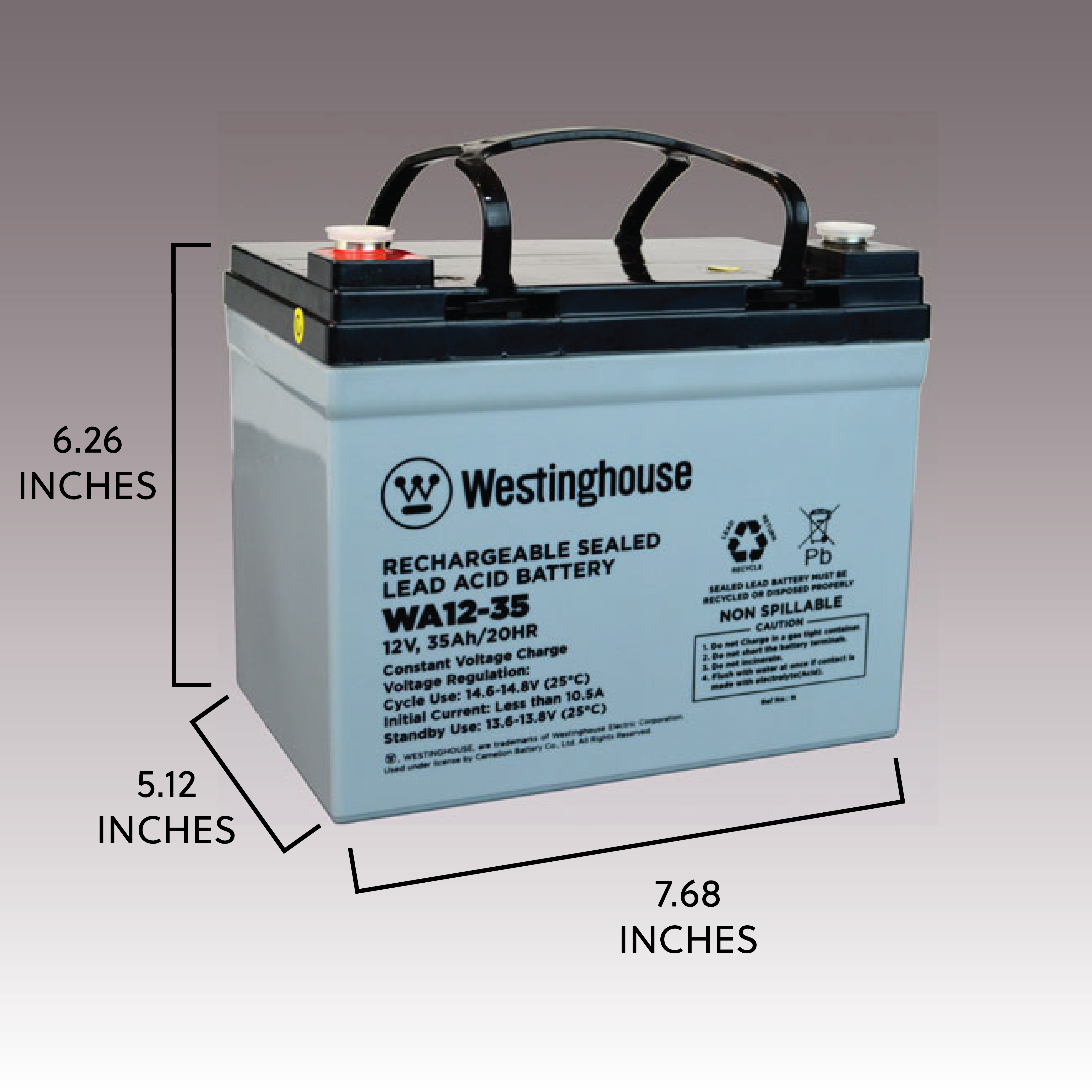 Westinghouse WA12-35N-T14 12V 35Ah T14 Terminal (Nut & Bolt) Sealed Lead Acid Rechargeable Battery