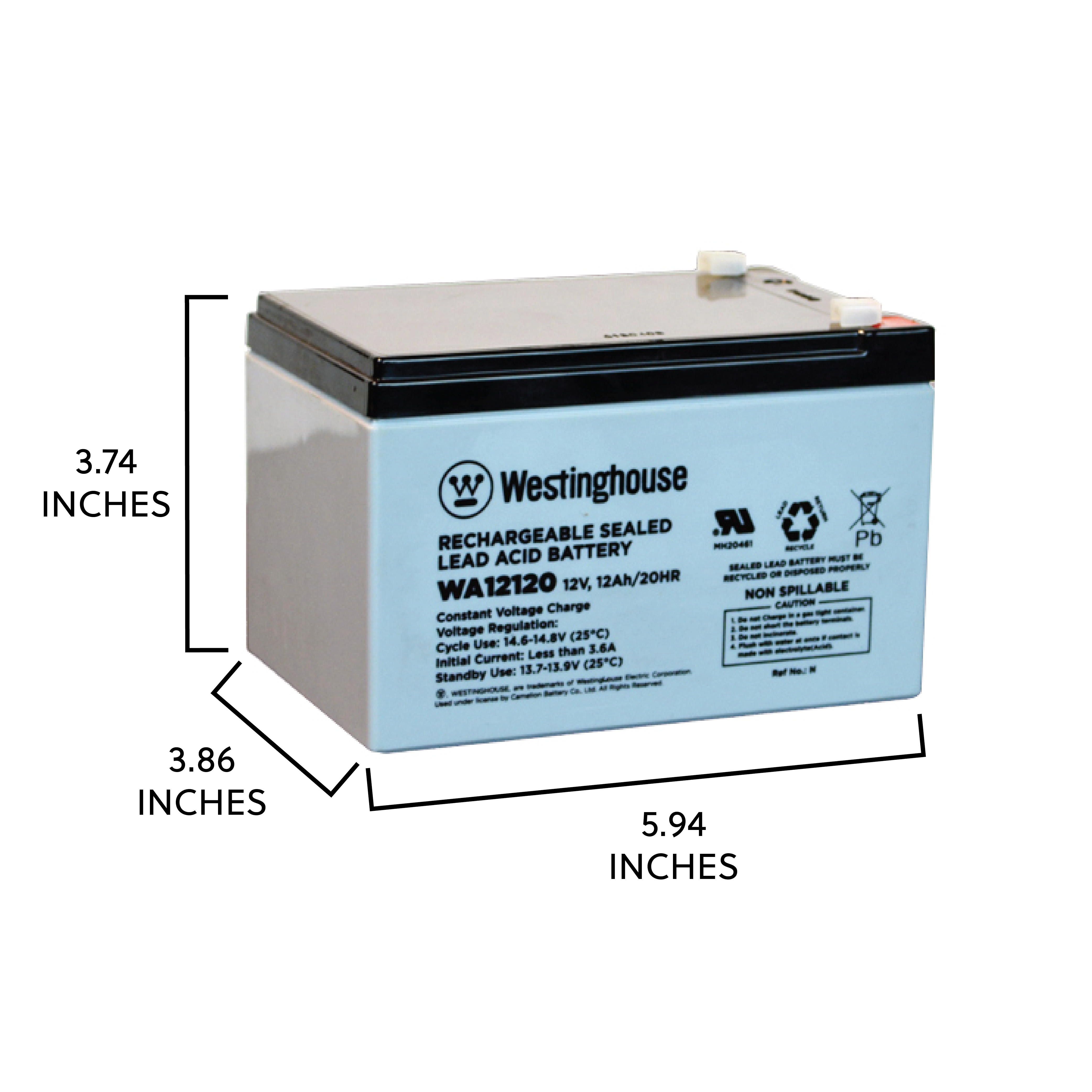 Westinghouse WA12120-F1, 12V 12Ah F1 Terminal Sealed Lead Acid Rechargeable Battery