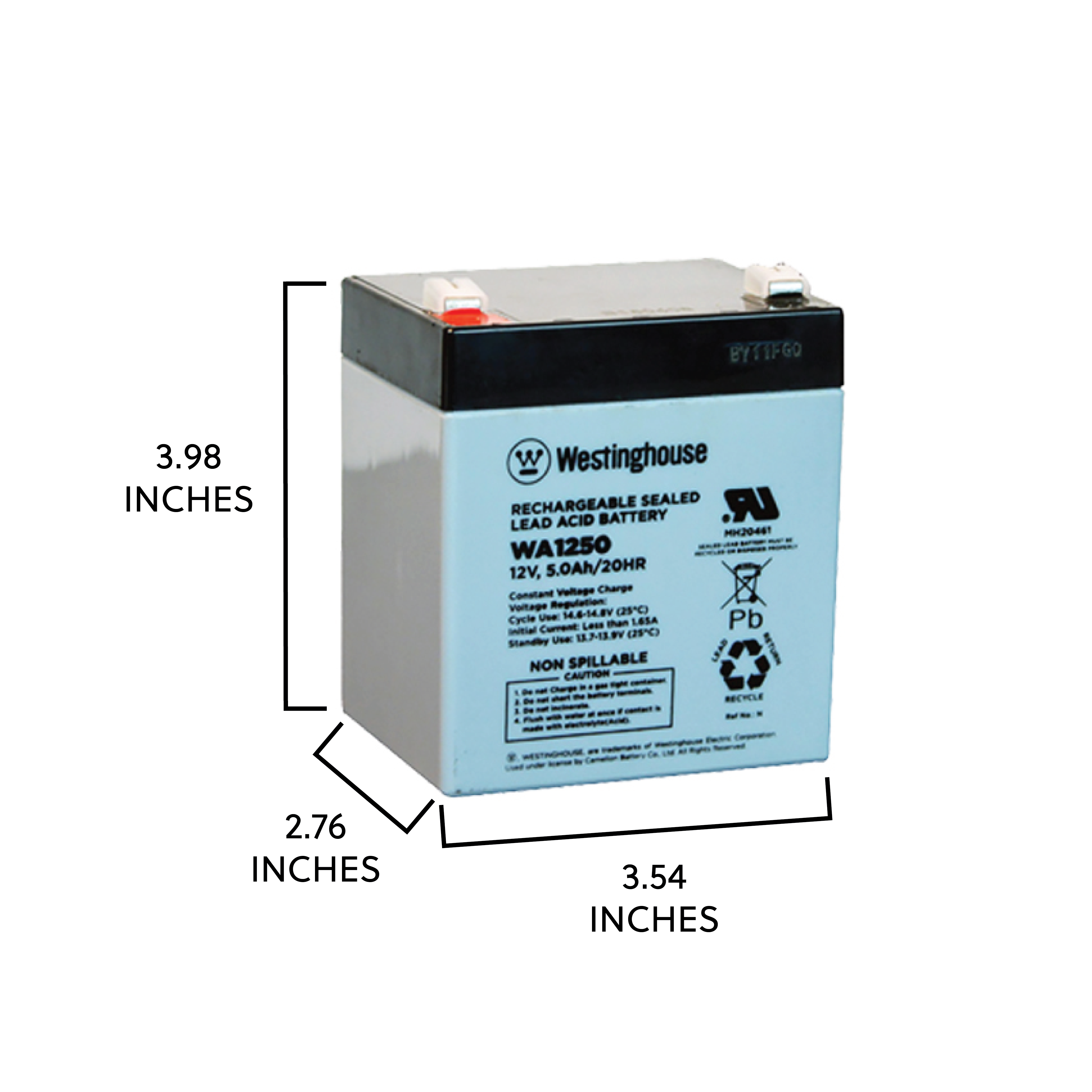 Westinghouse WA1250-F1, 12V 5Ah F1 Terminal Sealed Lead Acid Rechargeable Battery