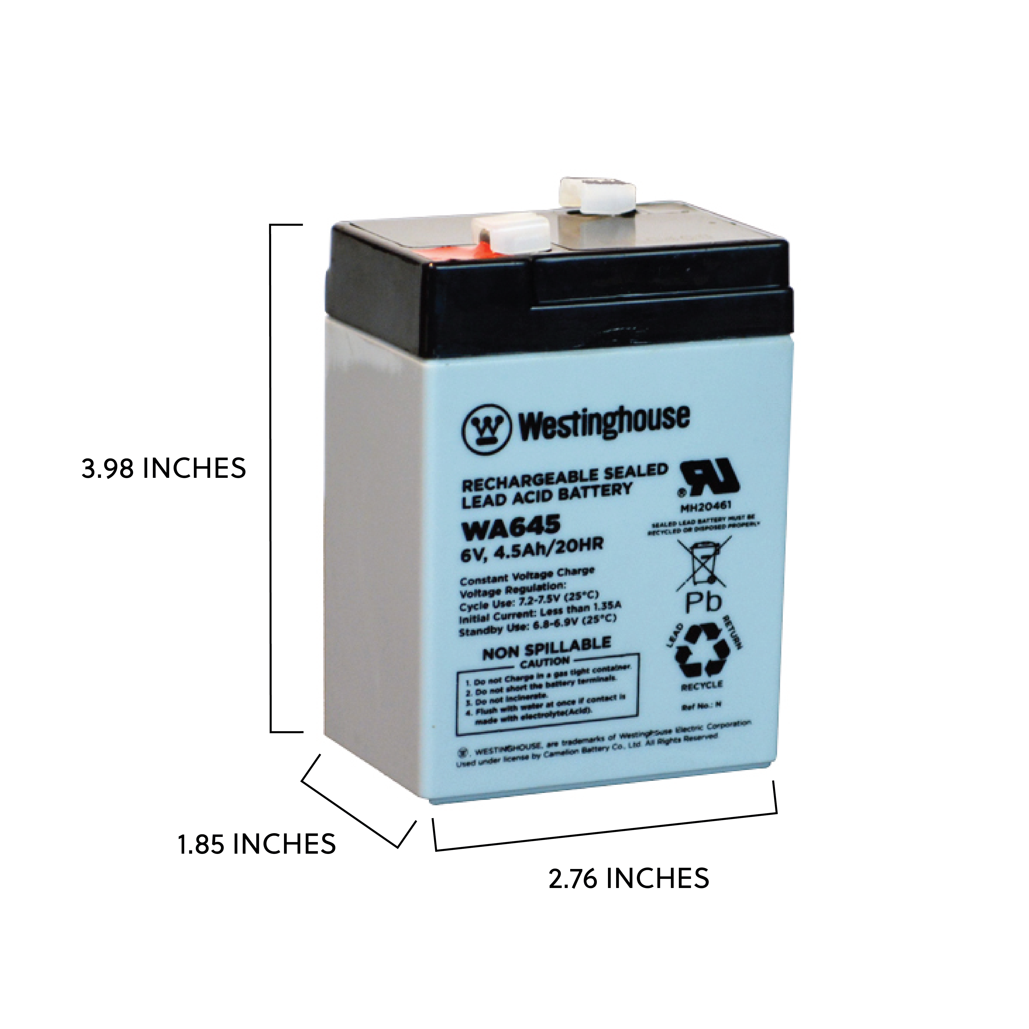 Westinghouse WA645, 6 Volt 4.5Amp F1 Terminal, Sealed Lead Acid Rechargeable Battery