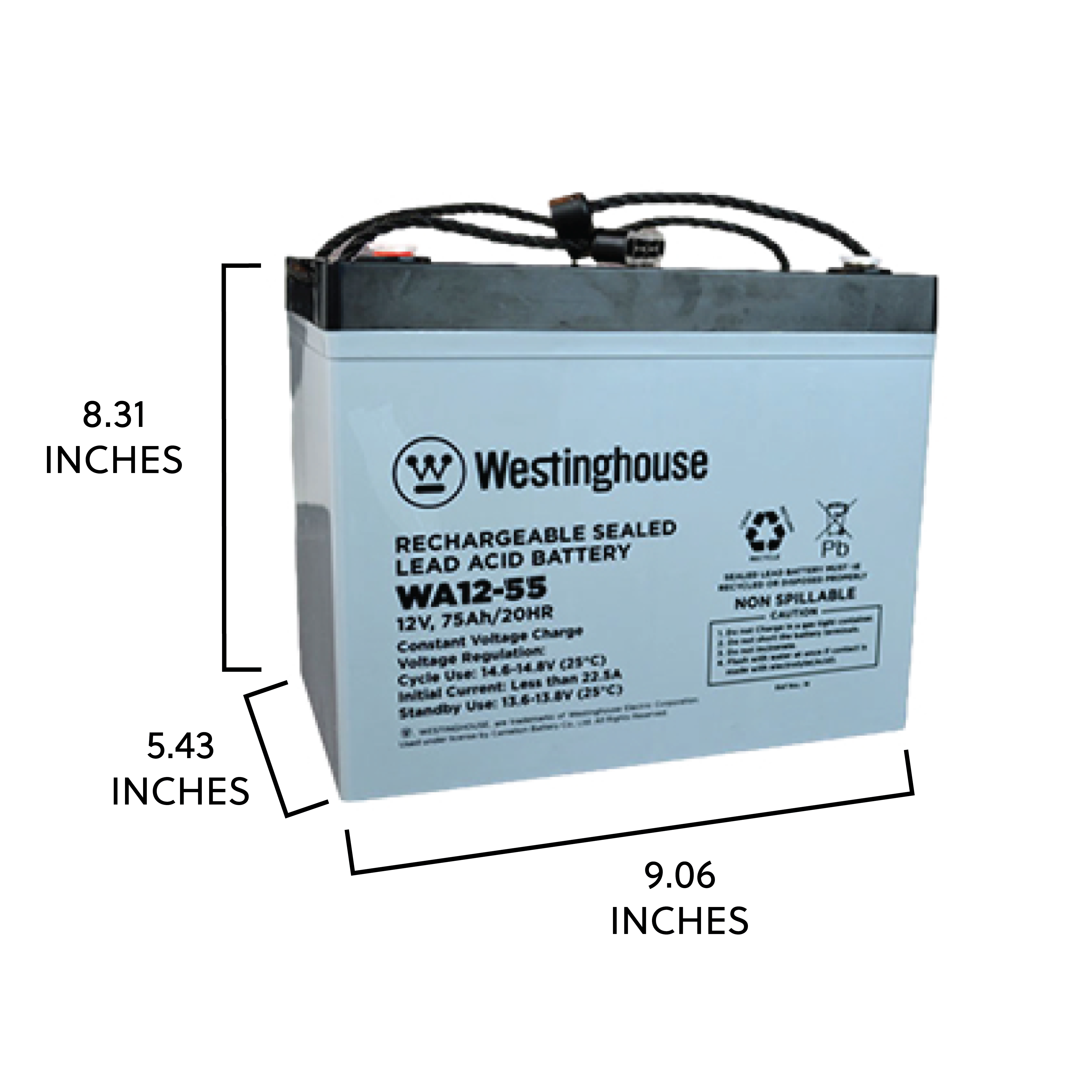 Westinghouse WA12-55N-F11, 12V 55Ah F11 Terminal Sealed Lead Acid Rechargeable Battery