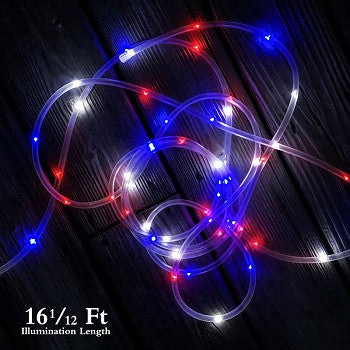 50 LED Red White & Blue Solar Rope Lights